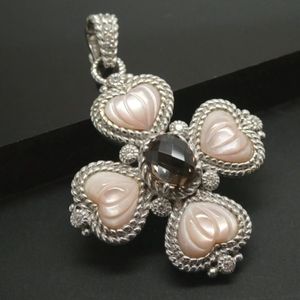 Judith Ripka Pink MOP Smoky Quartz Diamonique 925 Silver Cross Enhancer Pendant